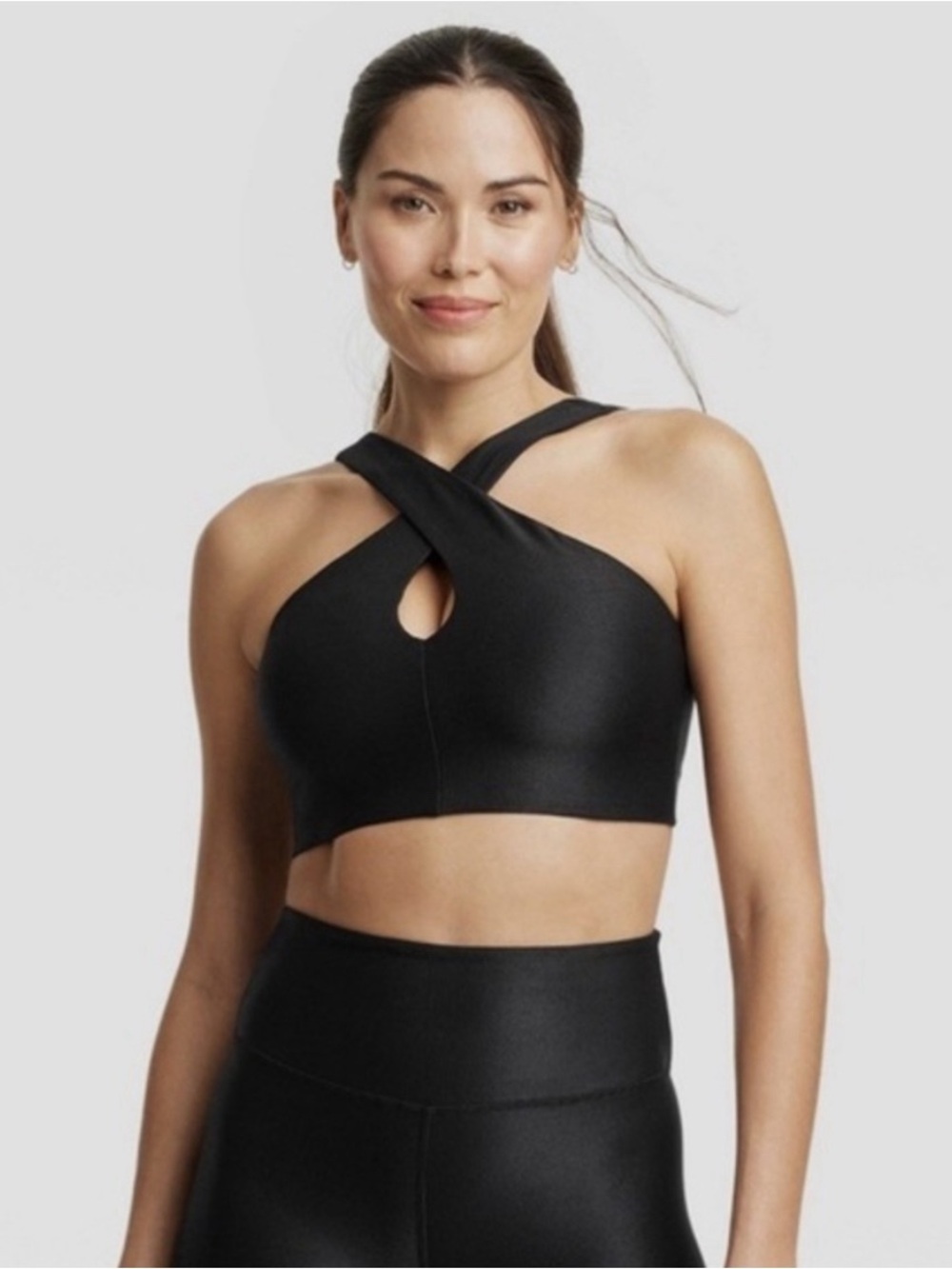 All In Motion Women’s Light Support Shine Ribbed Halter Sports Bra Black M